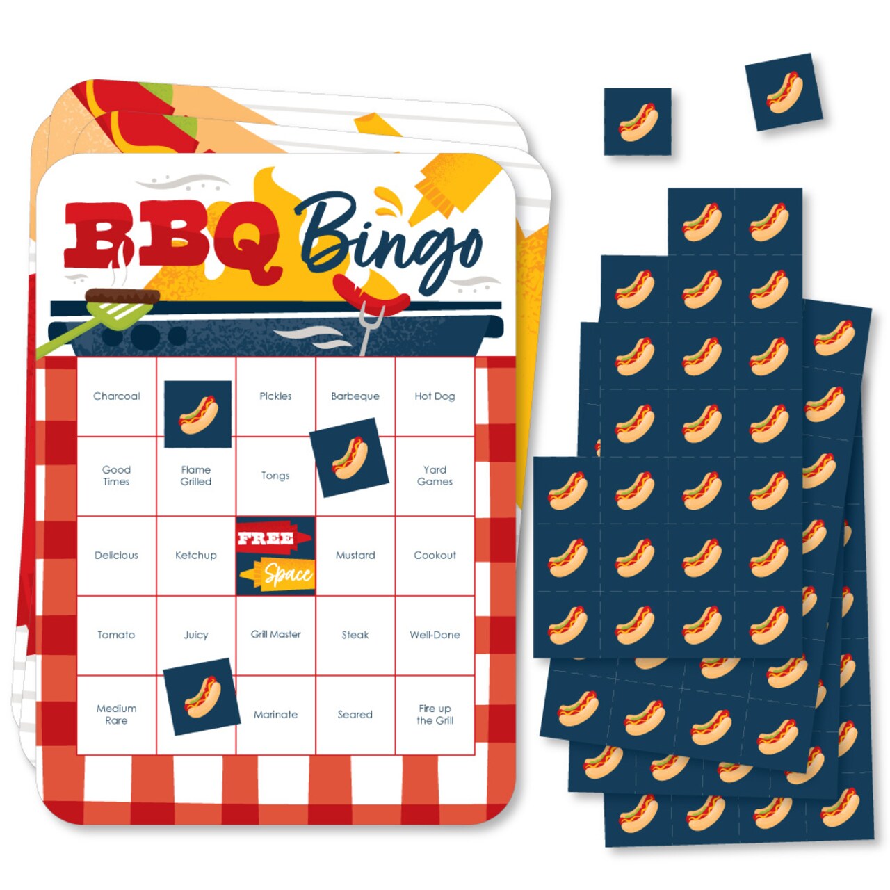 Big Dot of Happiness Fire Up the Grill - Bingo Cards and Markers - Summer BBQ Picnic Party Bingo Game - Set of 18